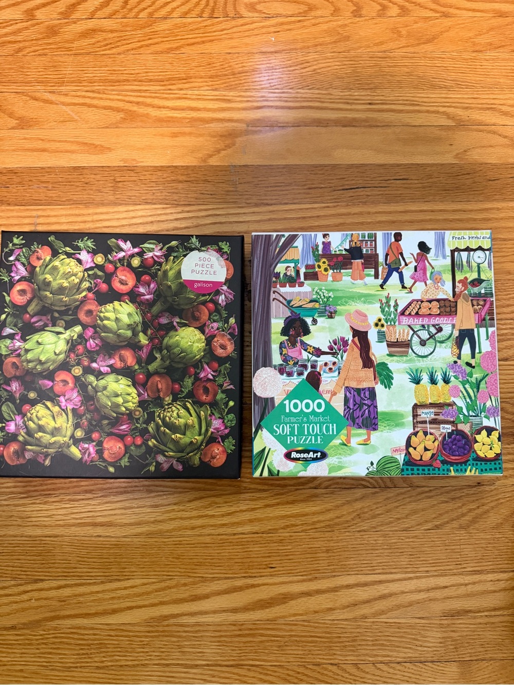 2 puzzles - Farmers Market 1000-Piece Soft Touch Puzzle & 500-piece artichokes